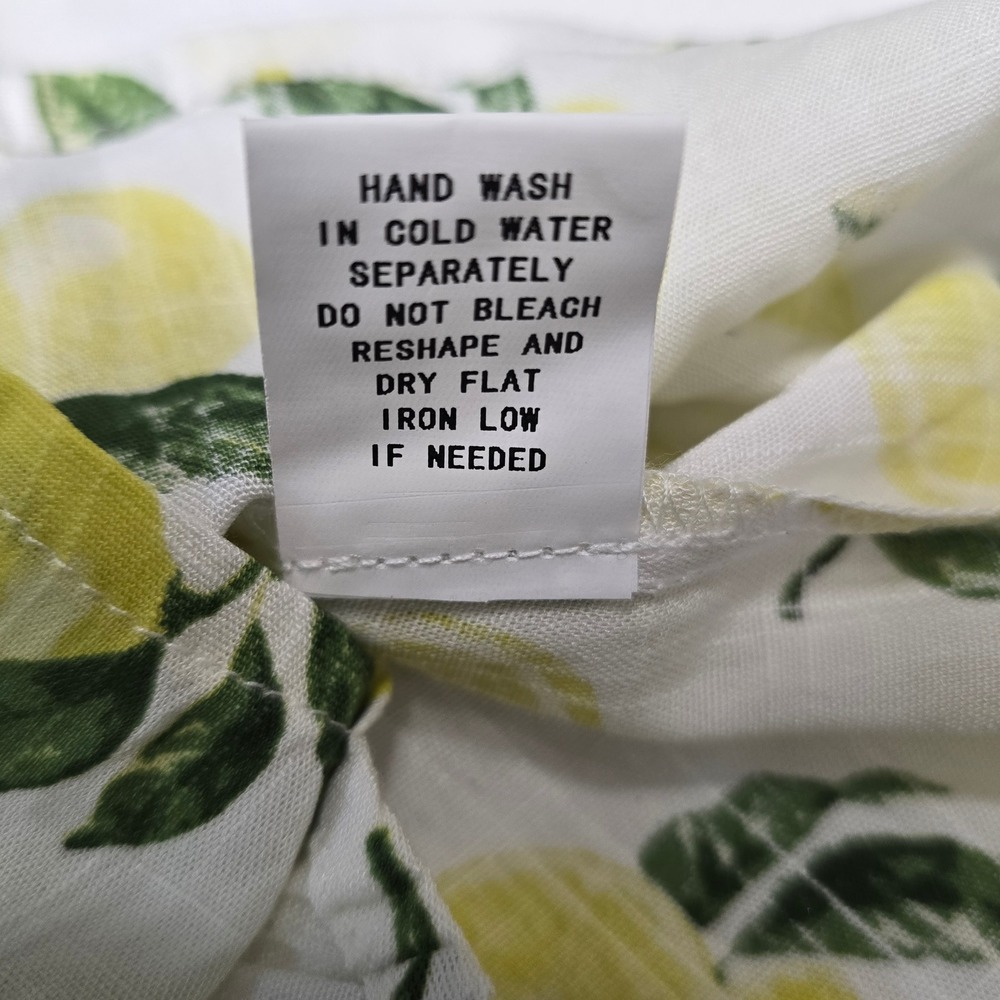 Ember Lemon Print Ruffle Button Front Linen Tank Top Medium Citrus Light Italy - Picture 6 of 8